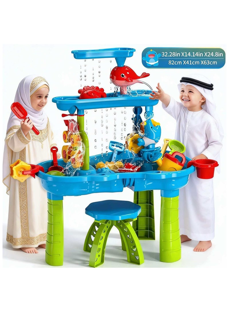 3-in-1 Convertible Sand and Water Table, with Detachable Corners and 42-Piece Beach Toy Set, Outdoor Play Center for Toddlers and Kids (Blue) - Image 1